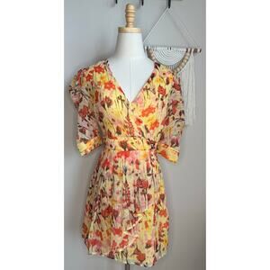 Walter Baker Yellow Tulip Foral Puff Sleeve Mini Adriana Dress sz 4